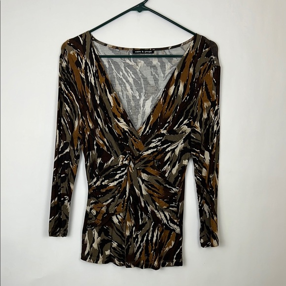 Cable & Gauge Brown Patterned Women's 3/4 Sleeved Top M - Picture 1 of 8
